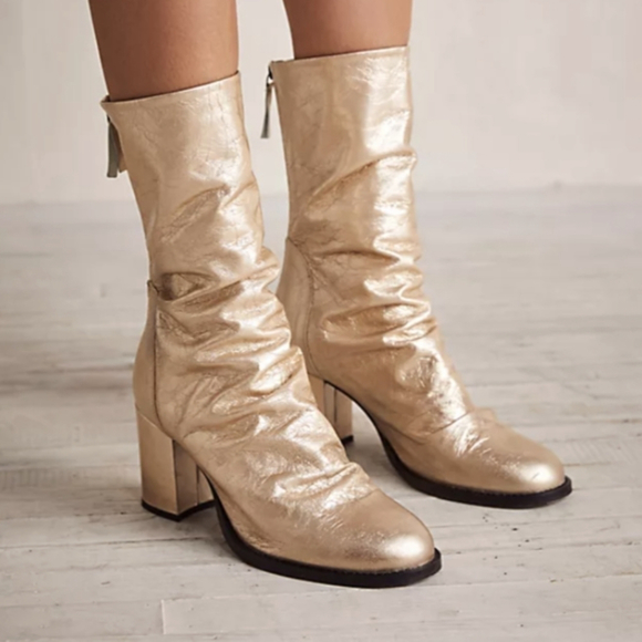 Free PEOPLE gold boots date night Elle block heel ankle 41 11 - Picture 3 of 15